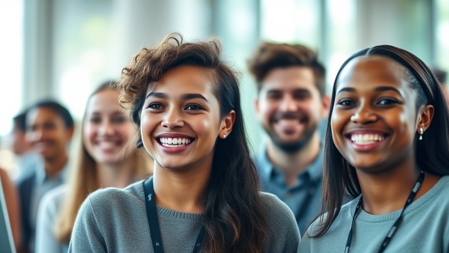 Young professionals at a tech conference sharing startup growth strategies.