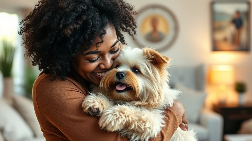 Joyful woman embracing a fluffy dog, highlighting employee benefits and workplace satisfaction.