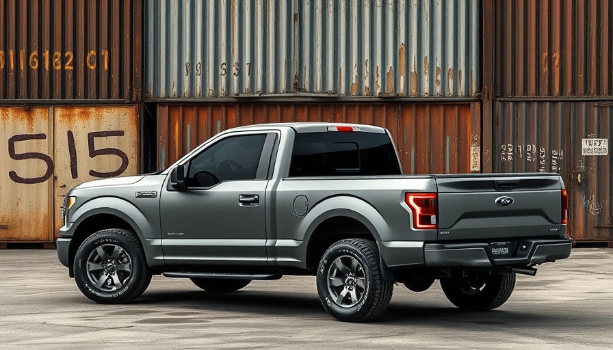 Matte grey pickup truck in an industrial setting, Slate Auto pricing strategy.