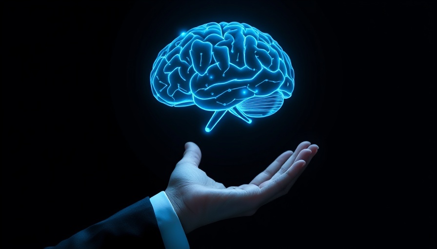 AI in decision making: digital brain above a hand in a suit.