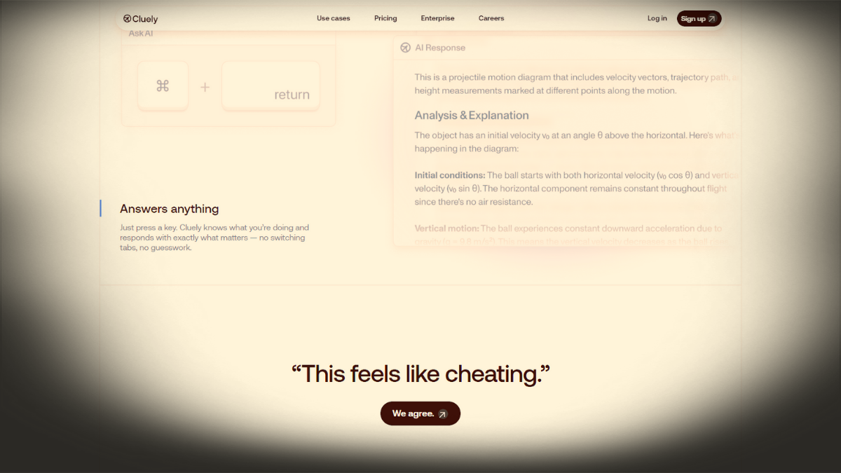 Cluely screenshot with quote this feels like cheating.