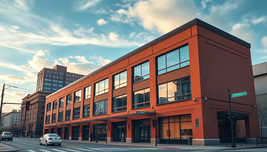 Modern commercial building in Arena District for sale, urban setting.