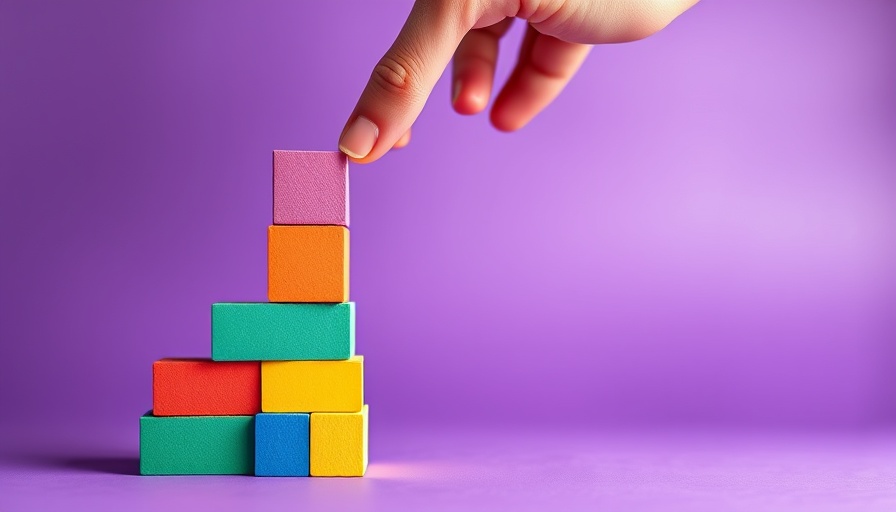 Colorful blocks representing scaling a company on purple background.