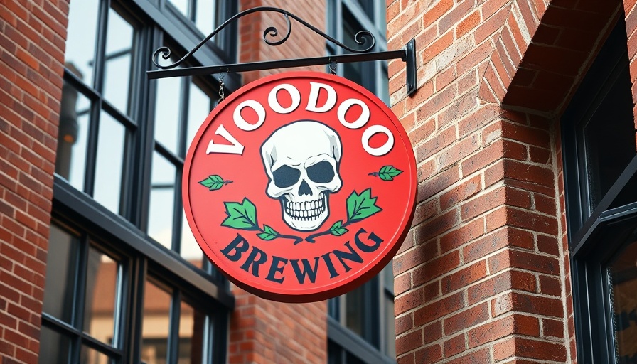 Voodoo Brewing sign on brick wall in Short North opening.
