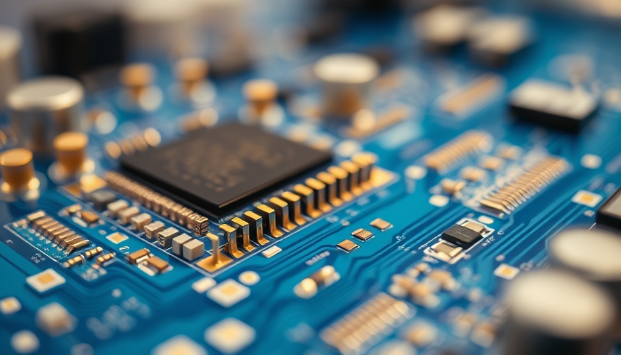 Close-up of a blue circuit board with gold and silver components, representing SixSense, a female-founded semiconductor AI startup.