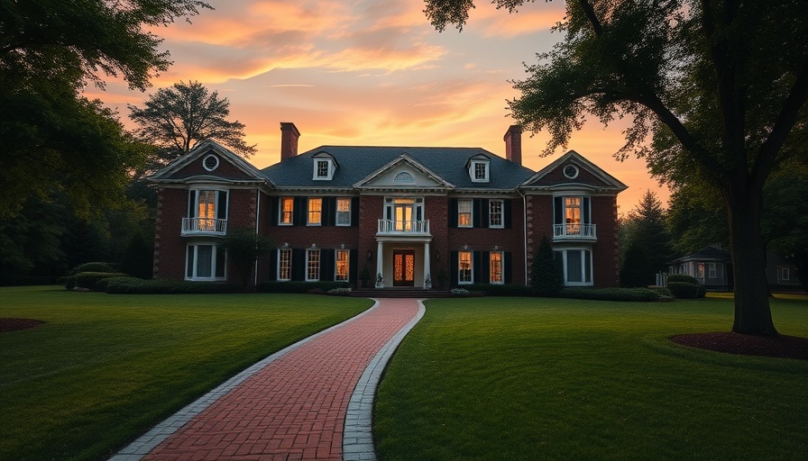 New Albany luxury real estate: Colonial-style mansion at sunset