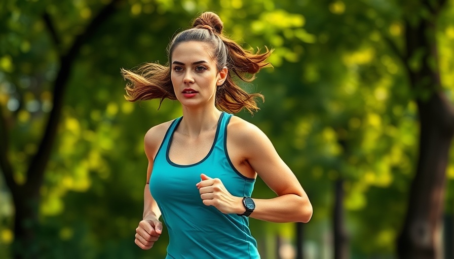 Woman running in park to improve VO2 max, fitness focused.
