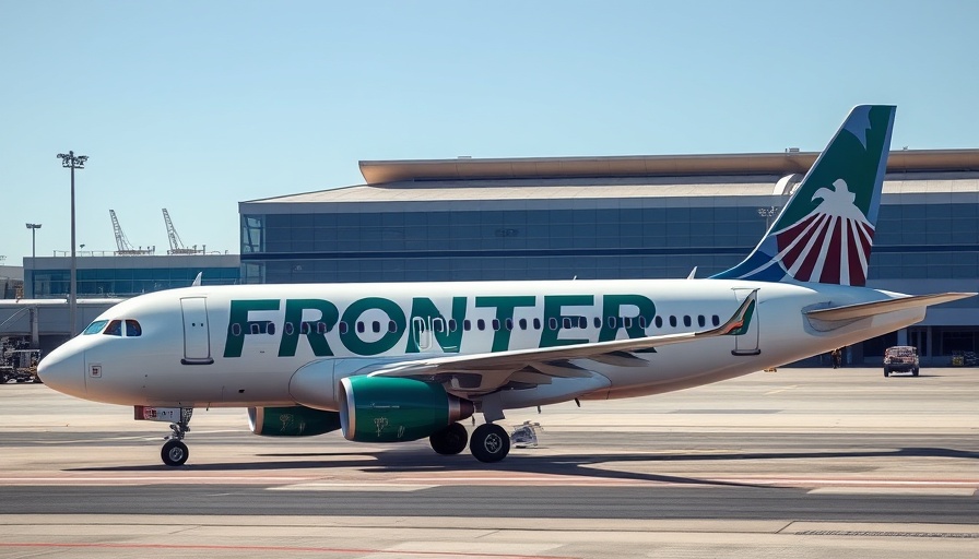 Frontier Airlines plane on tarmac, promoting unlimited flights from CMH.