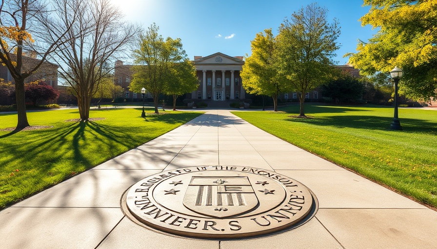 Ohio State University path with seal on sunny day.