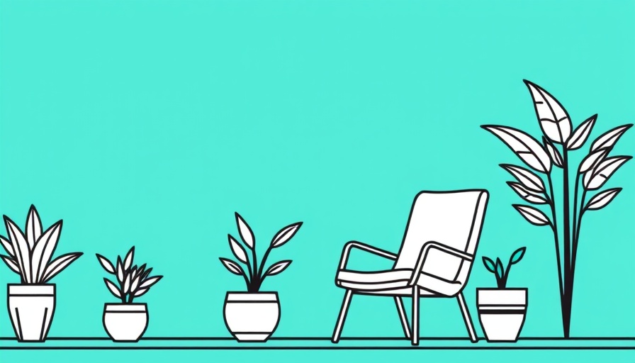 Minimalistic interior design illustration with plants and chair.