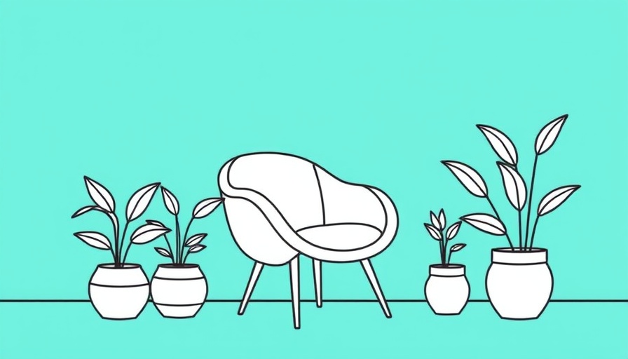 Curvilinear design in interior design: chair and plants illustration.