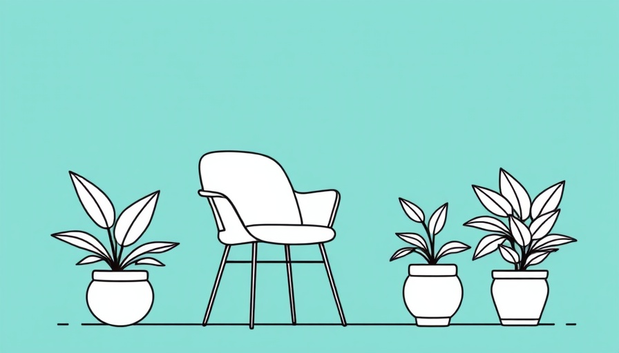 Minimalistic line art of geometry in interior design with a chair and plants