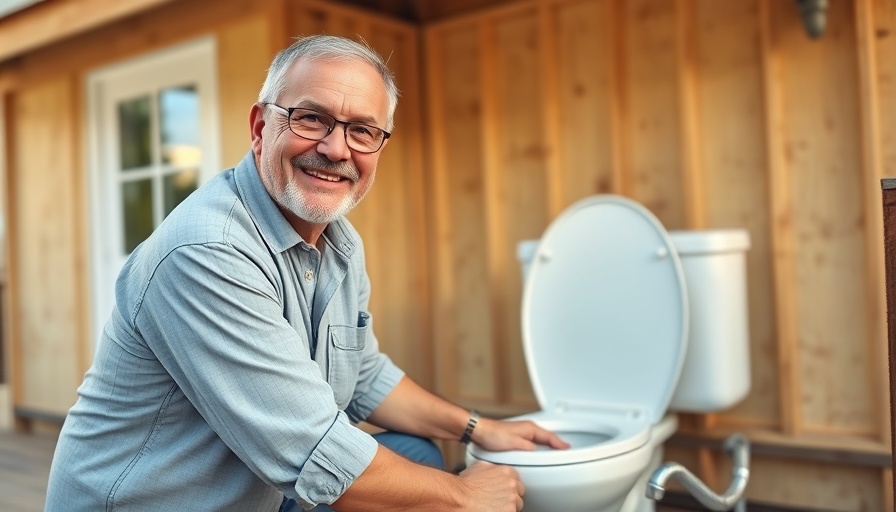 DIY home improvement ideas with man fixing toilet outside.