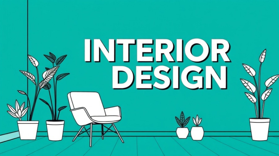 Minimalist interior design concept with chair and plants in line art.