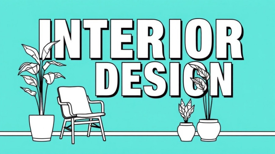 Stylized interior design illustration with chair and plants on turquoise background.