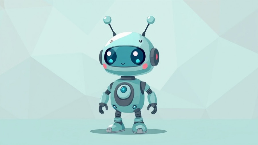 Teal robot in abstract background illustration.