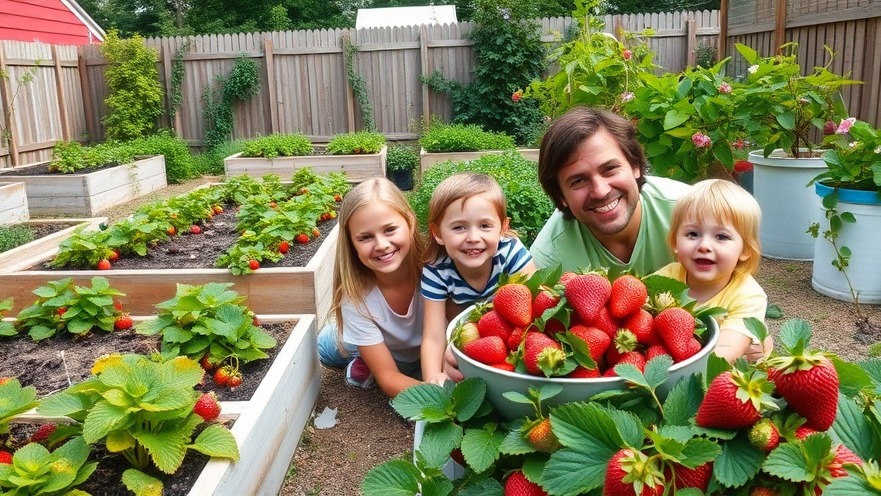 Enjoy raised bed gardening with abundant strawberry varieties in a joyful backyard.