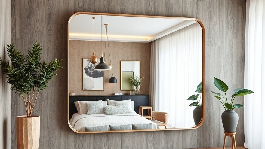 A stylish minimalist living room featuring a mirror for enhanced aesthetics in modern home decor.