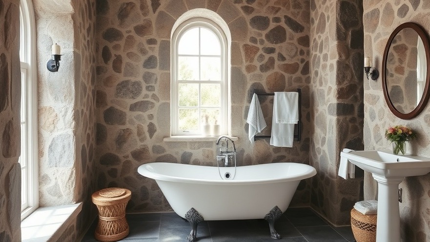 Luxury outdoor living spaces featuring a beautiful bathroom with a stone design.