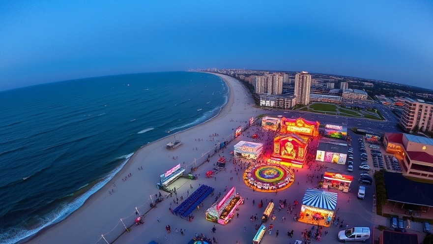 Drone view of the Neptune Festival in Virginia Beach, showcasing fun family activities this weekend.