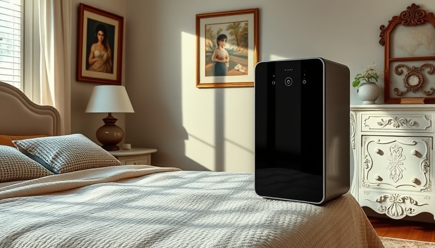 Elegant air purifier in a cozy bedroom setting, home addition.