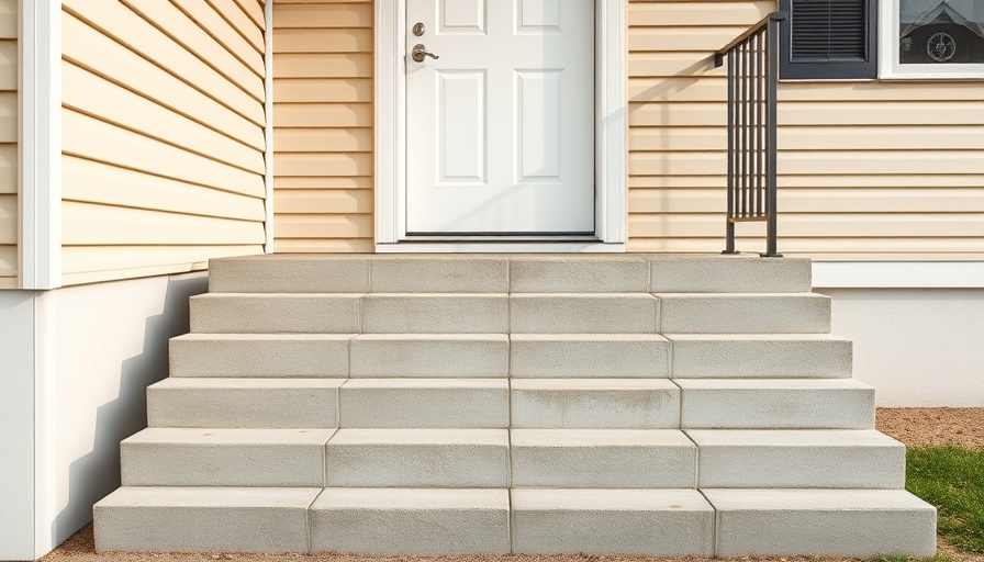 Concrete steps leading to front door in home addition
