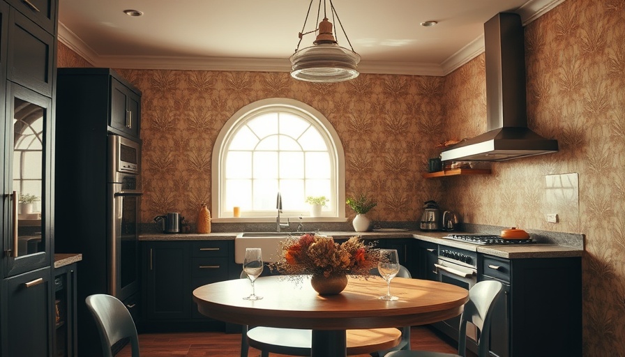 Chic kitchen with art deco wallpaper ideas and vintage accents.