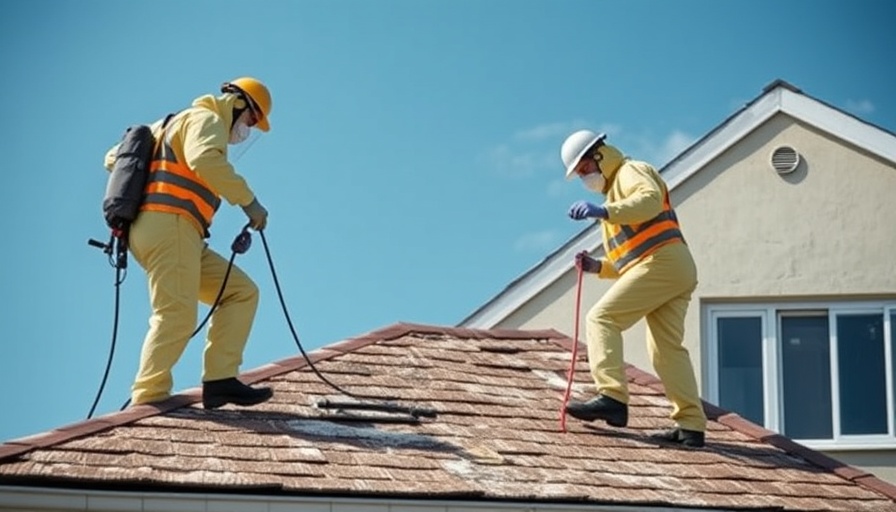 Workers removing asbestos roof, buying a house with asbestos risk.
