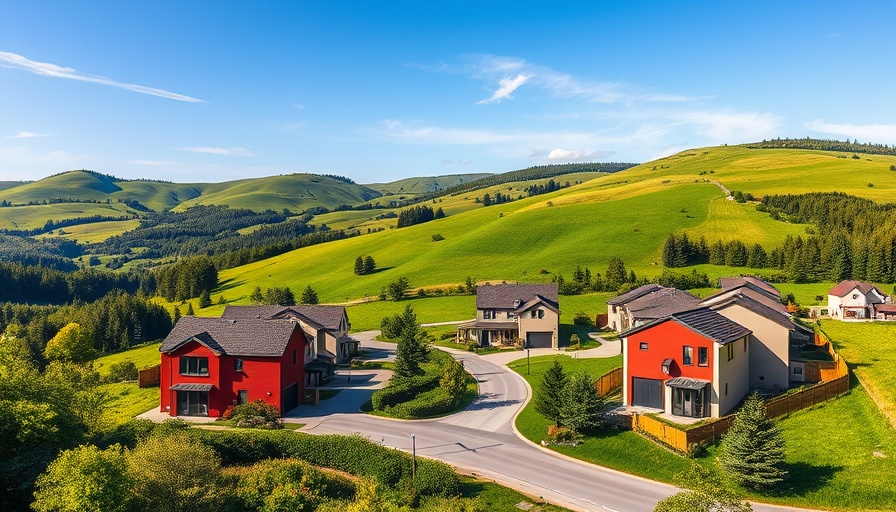 Scenic view of housing development in green belt area.