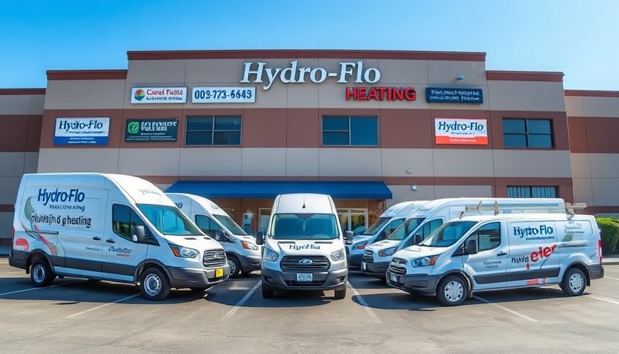 Hydro-Flo Plumbing and Heating vehicles parked at company premises
