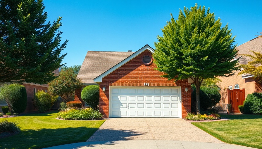 Secure suburban home with garage, garden, sunny day