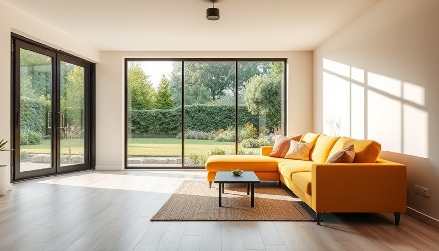Modern garage conversion with stylish flooring and bright decor.