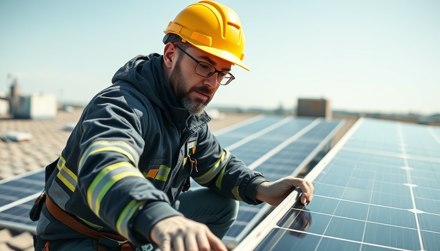 Solar panel installer securing panels on sunny day, mandatory on new homes