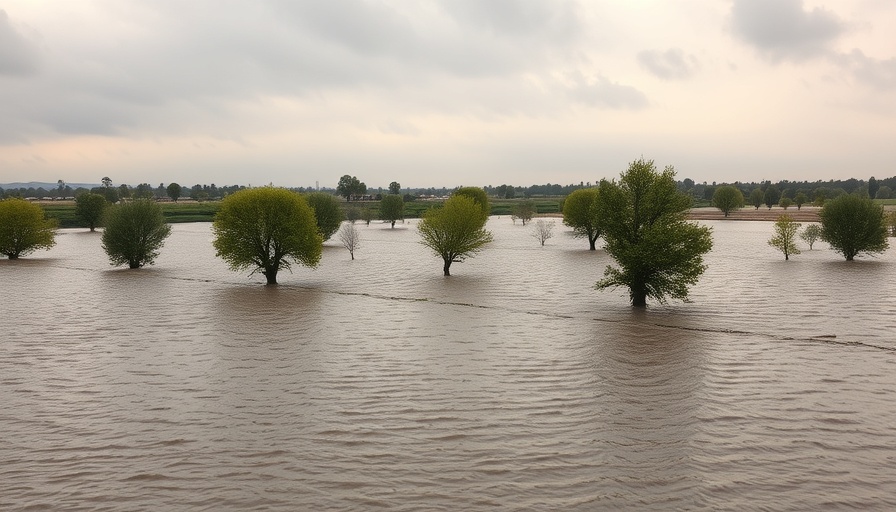Flooded landscape illustrating building a house in a flood zone.