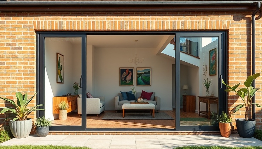 Modern slide and turn doors in a stylish brick house.