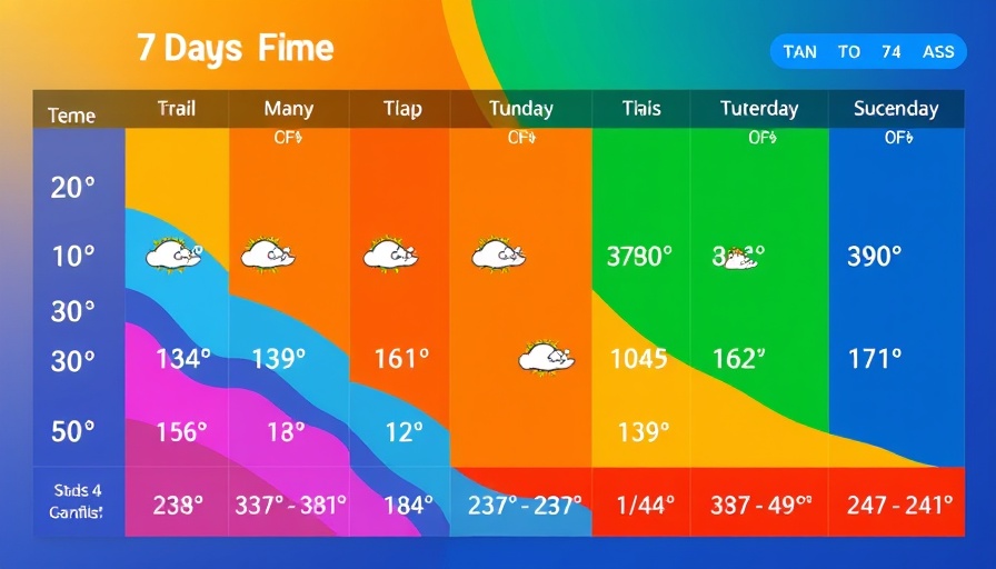 Hampton Roads weather forecast 7-day chart with temperatures and rain predictions.