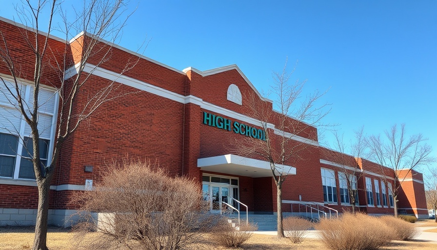 Bethel High School exterior with trees, Hampton Roads.