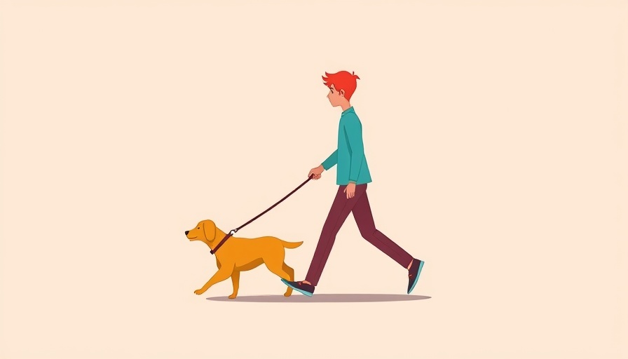 Cartoon person walking dog, colorful illustration, Buckroe Beach & Park.