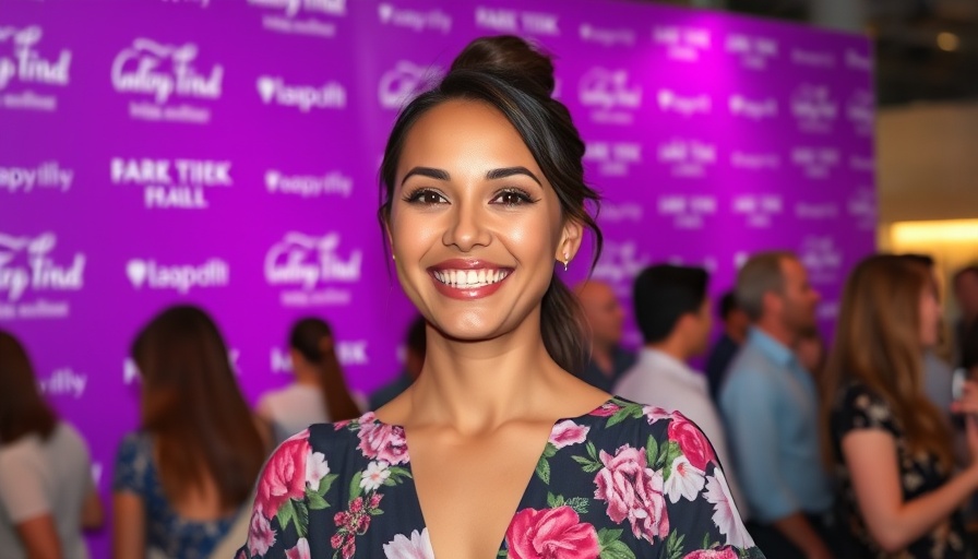 Ananda Lewis smiling at event with vibrant backdrop.
