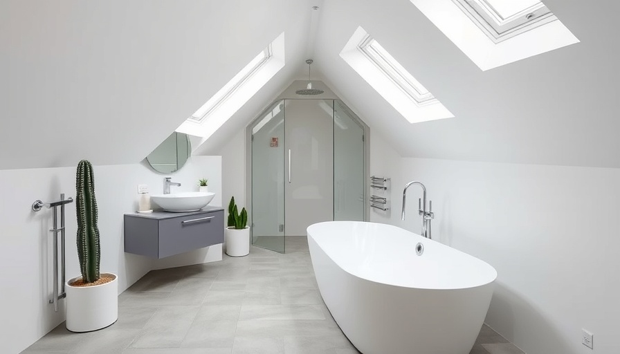 Modern attic bathroom design ideas with a freestanding tub.