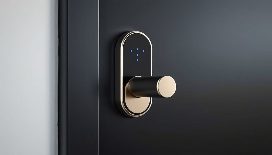Smart lock on dark door, minimal design, LED indicator