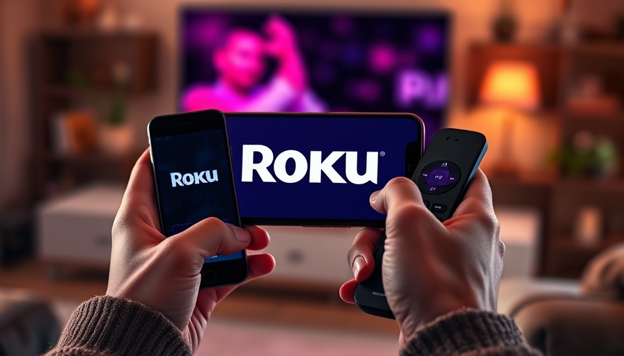 Roku interface on smartphone with remote control, illustrating Roku Battery Camera Plus security features