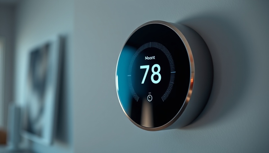 Google Nest thermostat displaying temperature setting, sleek modern design.