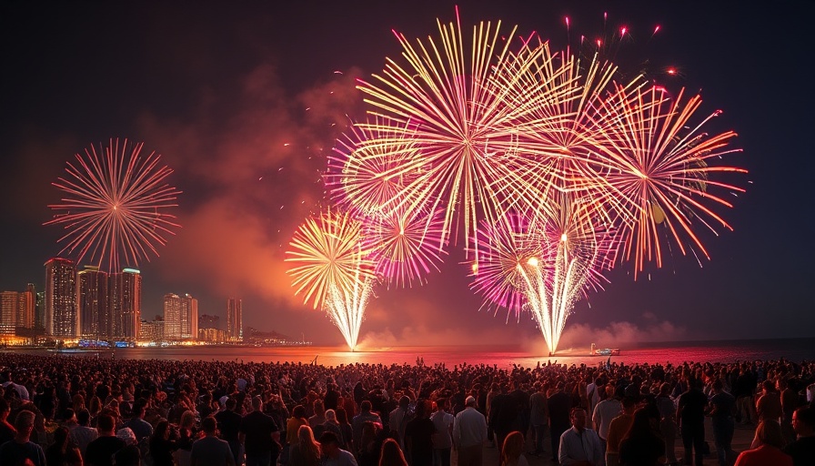 Fireworks over Virginia Beach at night, vibrant celebration.