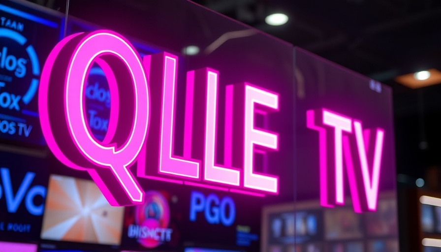 Illuminated QLED TV sign in electronic store