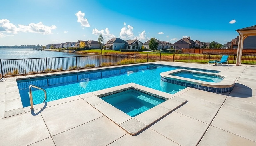 Modern pool and spa by lake in Hampton Roads