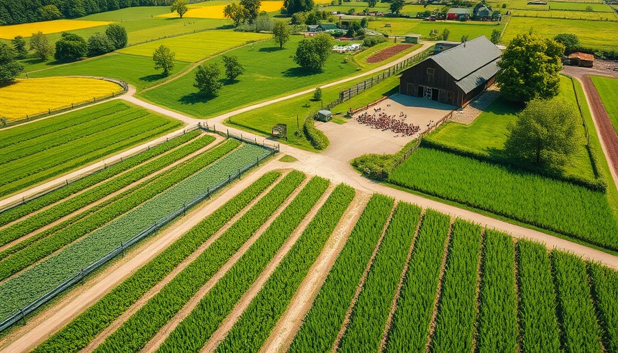 Lush aerial view of Bluebird Gap Farm with fields and buildings.