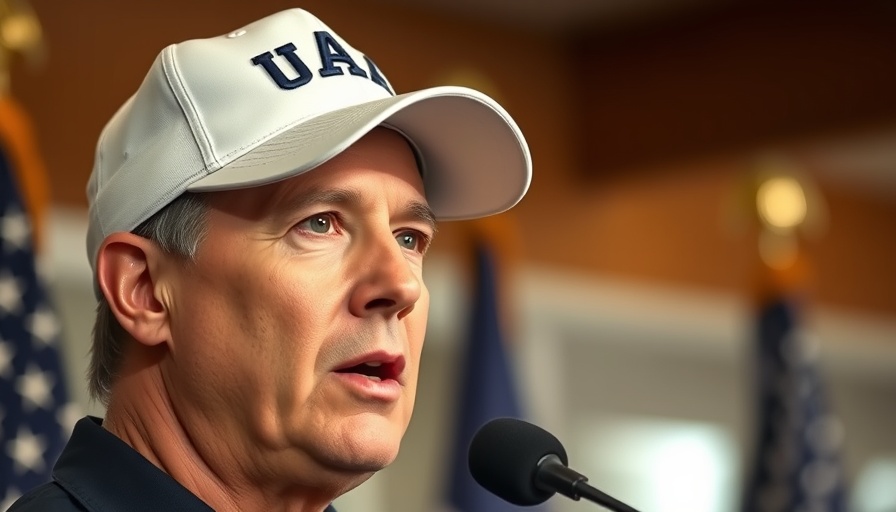 Speaker with USA cap discusses 30% tariffs impact on Virginia.