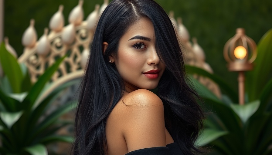 Elegant woman with black hair in lush setting, Charli XCX.
