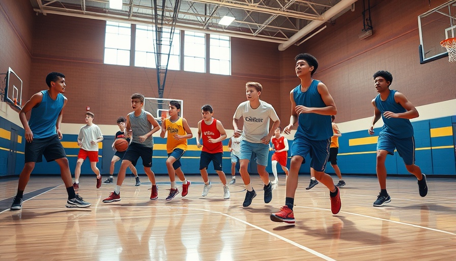 Kids practice basketball at Paul Webb Basketball Camp Legacy in a vibrant gym.